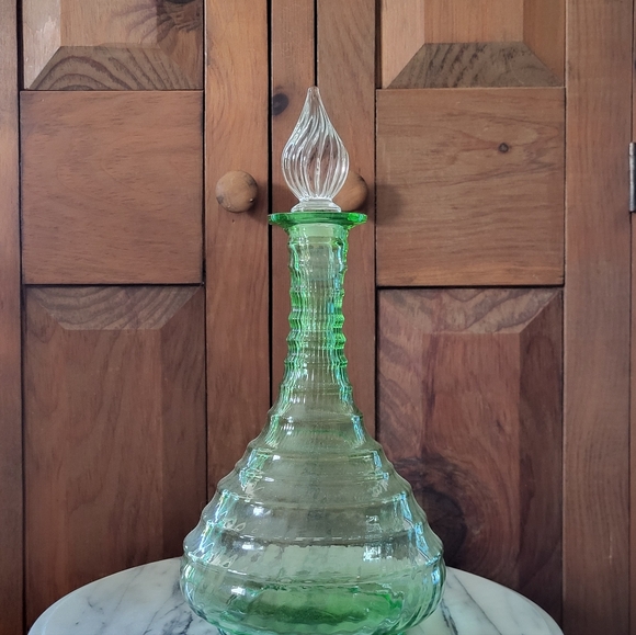 Antique Bohemian Green Glass Bottle - Picture 3 of 13